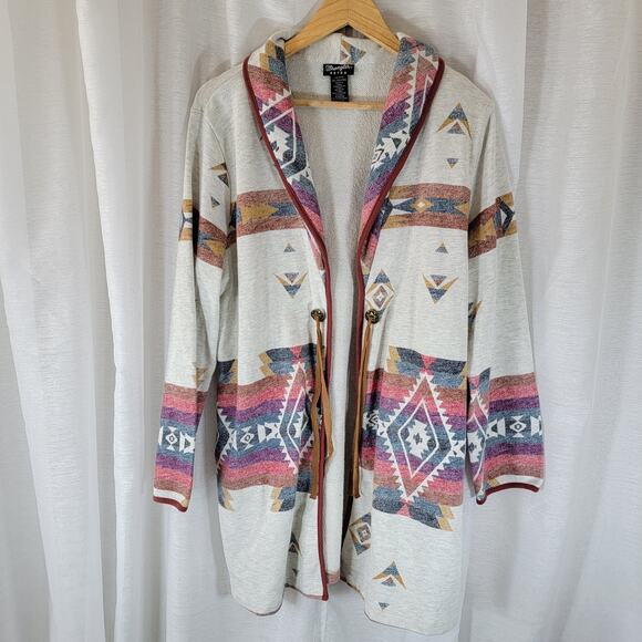 Wrangler Retro Womens Open Cardigan XL Southwestern Aztec Cowboy Carter Tassel - Picture 1 of 7